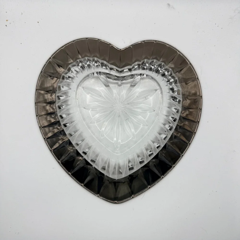 Vintage Mikasa Desire Heart Crystal Candy Bowl Silver Rim Trinket Dish